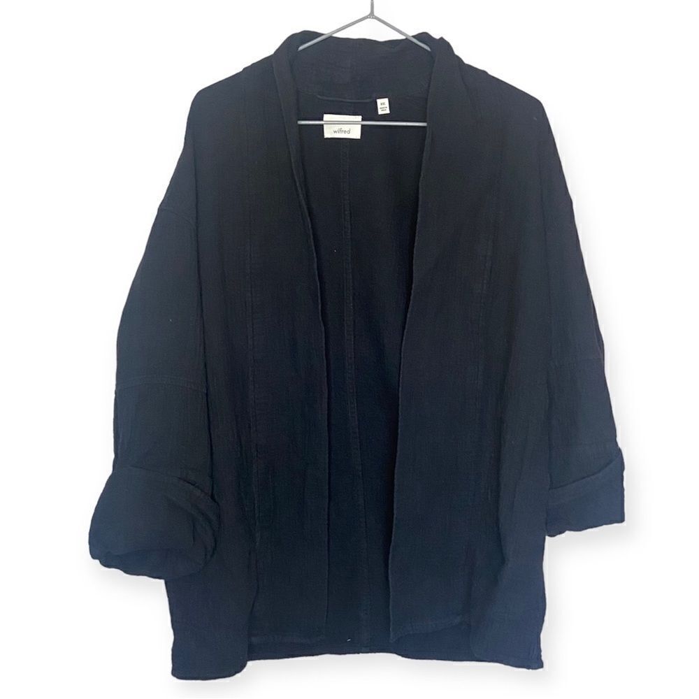 Wilfred | Aritzia Black Cotton Relaxed-Fit Rolled-Cuffs Cardigan Size XXS